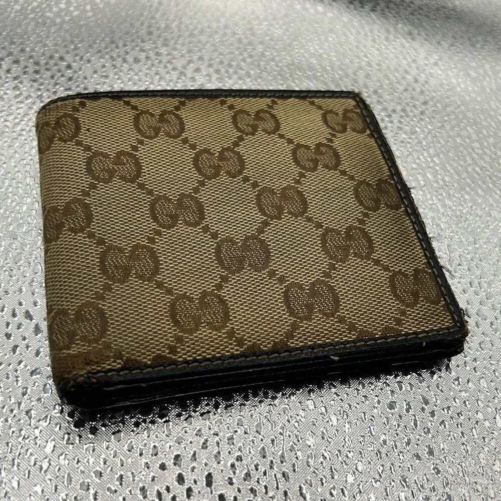 Gucci GG Monogram Bifold Wallet Brown Tan Canvas Cardholder Luxury Classic